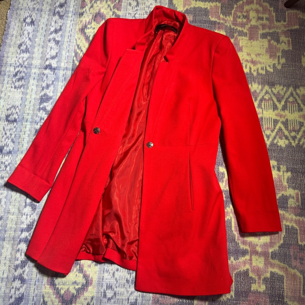 Zara Basic Elegant Red Single Snap Long Sleeve Co… - image 7